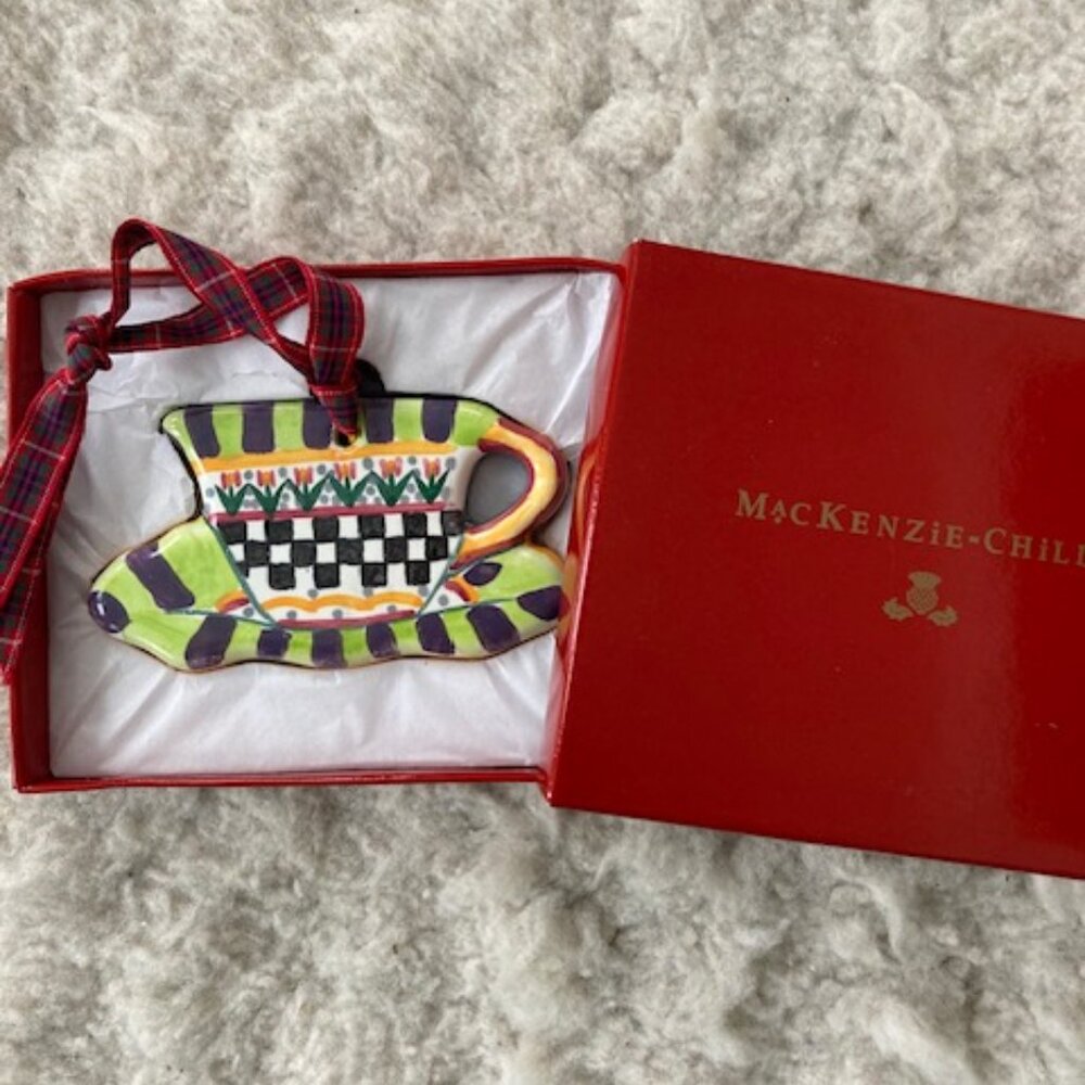 Vintage McKenzie-Childs Handpainted Ceramic Teapot Ornament